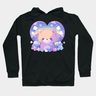 Cute Kawaii Baby Bear Cub With Rainbow Heart Hoodie